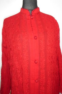 Tunika XXXL rubinrot aus handbesticktem Georgette