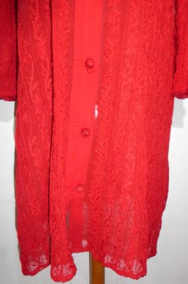 Tunika XXXL rubinrot aus handbesticktem Georgette