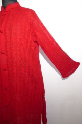 Tunika XXXL rubinrot aus handbesticktem Georgette