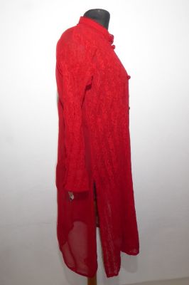 Tunika XXXL rubinrot aus handbesticktem Georgette