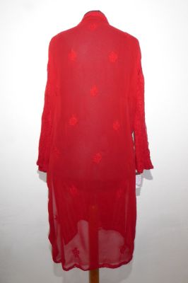 Tunika XXXL rubinrot aus handbesticktem Georgette