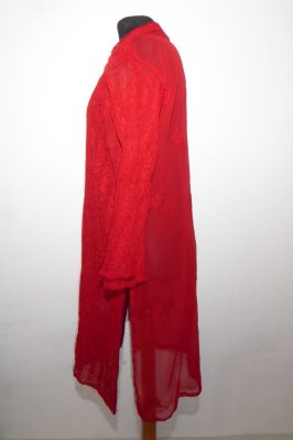 Tunika XXXL rubinrot aus handbesticktem Georgette