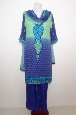 Salwar Kameez Viskose blau-grün Stoffset / Anfertigung