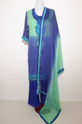 Salwar Kameez Viskose blau-grün Stoffset / Anfertigung