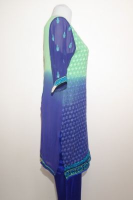 Salwar Kameez Viskose blau-grün Stoffset / Anfertigung