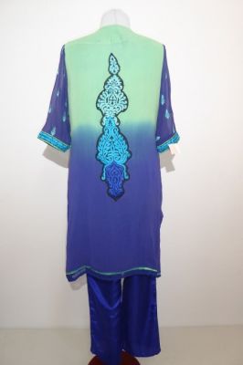 Salwar Kameez Viskose blau-grün Stoffset / Anfertigung