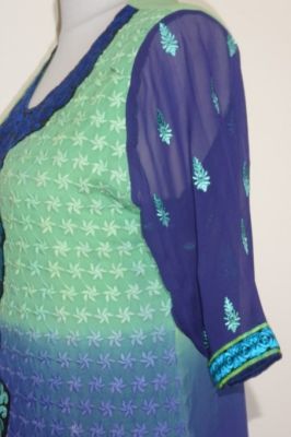 Salwar Kameez Viskose blau-grün Stoffset / Anfertigung