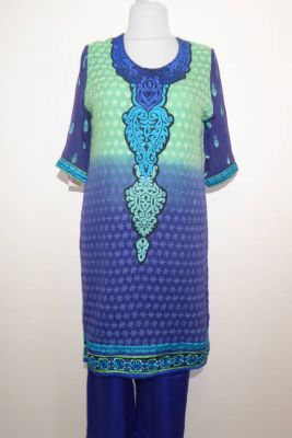 Salwar Kameez 3-tlg. Viskose royalblau-hellgrün