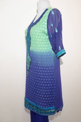 Salwar Kameez 3-tlg. Viskose royalblau-hellgrün