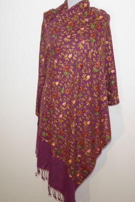 Wollschal all-over-bestickt mauve