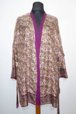 Kimonojacke aus reiner Seide creme-himbeere