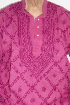 Kurta-Pajama 'Chikan' Baumwolle 2-teilig magenta