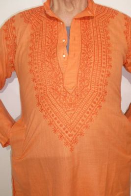 Kurta-Pajama 'Chikan' Baumwolle 2-teilig apricot-orange
