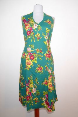 Neckholder-Kleid Jaya grün mit Blumenprint
