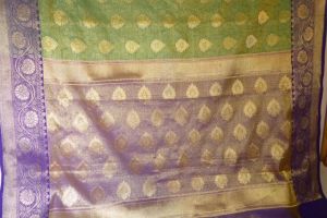 Heavy Organza Brokatsari grün-blau-gold