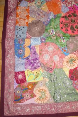 Wandbehang 'Blumen' bunt mit rotbraunem Rand