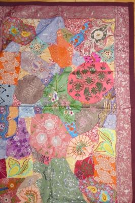 Wandbehang 'Blumen' bunt mit rotbraunem Rand