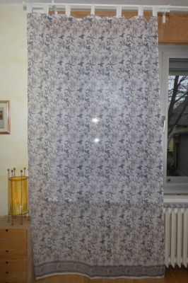 Gardinenschal 'Jaipur' aus feiner Baumwolle mit Blumenprint - weiß-blau