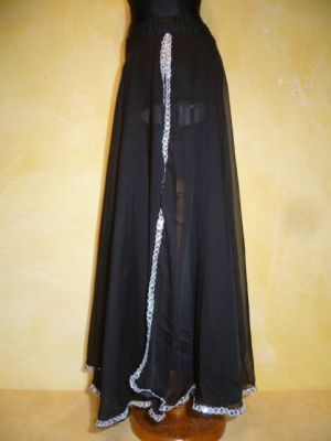 Tellerrock Chiffon schwarz mit Goldborte