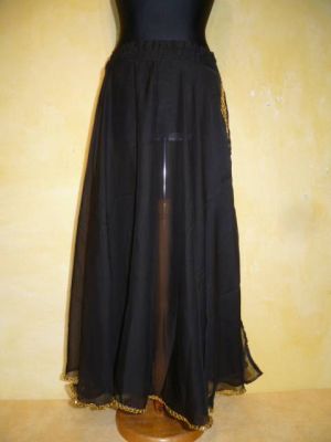 Tellerrock Chiffon schwarz mit Goldborte