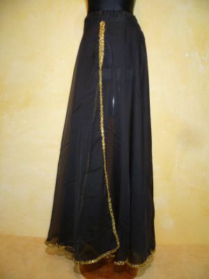 Tellerrock Chiffon schwarz mit Goldborte
