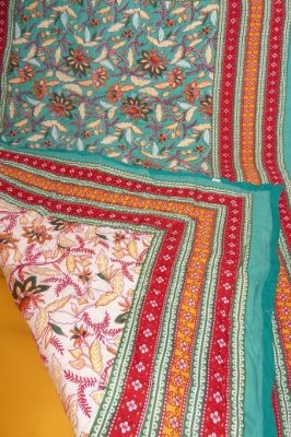 Quilt 'Blockprint' mit zwei Schauseiten - türkisgrün-rot-gelb