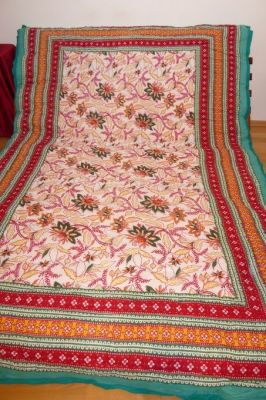 Quilt 'Blockprint' mit zwei Schauseiten - türkisgrün-rot-gelb