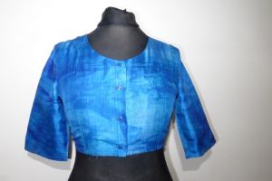 Saribluse Choli Seide Batik blau