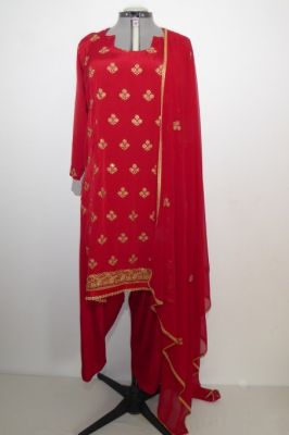 Salwar Kameez Rayon indisch rot mit Goldbrokat XXXL