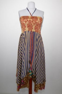 Kleid / Rock Tilasmi beige-blau, indisches Sommerkleid