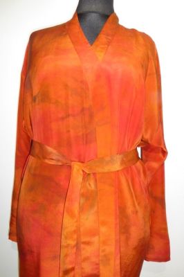 Morgenmantel Kreppseide Batik terra-orange III