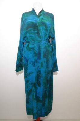 Morgenmantel Kreppseide Batik blau-grün II