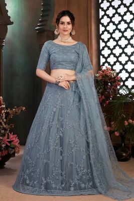 Lengha Choli 'Pragita' Stoffset 3-teilig graublau