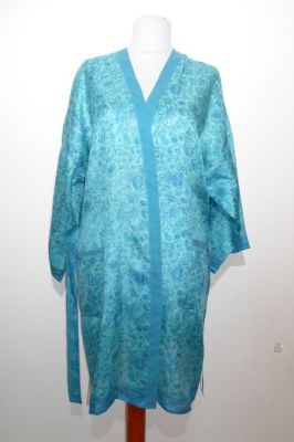 Kurzer Morgenmantel Seide hellblau-türkis, Kimonojacke Vintage aus Sariseide