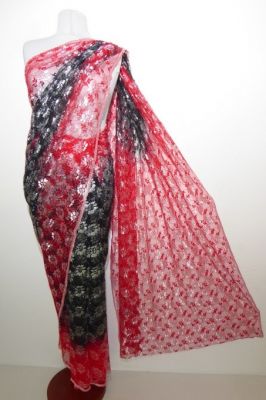 Indischer Sari aus Spitze und Tüll rot-schwarz