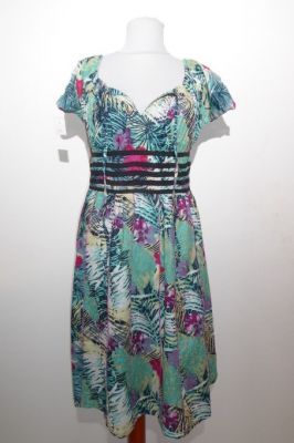 Baumwoll-Kurti / Kleid mit Blumenprint - grün-weiß-schwarz-fuchsia