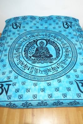 Tagesdecke Mandala 'Buddha' türkisblau-schwarz