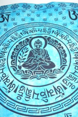 Tagesdecke Mandala 'Buddha' türkisblau-schwarz