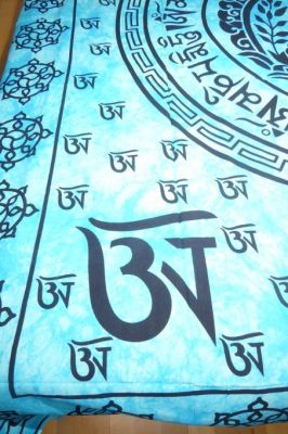 Tagesdecke Mandala 'Buddha' türkisblau-schwarz