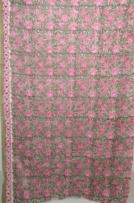 Baumwollstoff 'Jaipur' graugrün-rosa mit Blumenprint