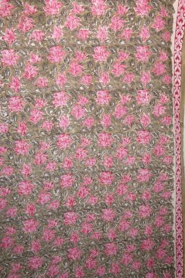 Baumwollstoff 'Jaipur' graugrün-rosa mit Blumenprint
