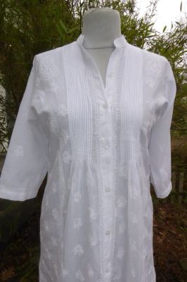 Baumwoll-Bluse 'Preetam' handbestickt weiss