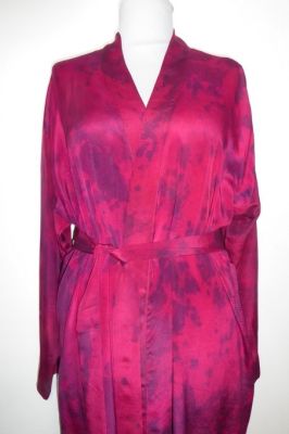 Morgenmantel Kreppseide Batik magenta-dunkelblau S/M-L