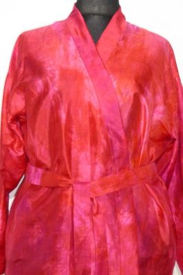Morgenmantel Seide Batik XL pink