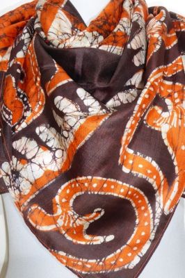Seidentuch Vintage creme-orange-braun