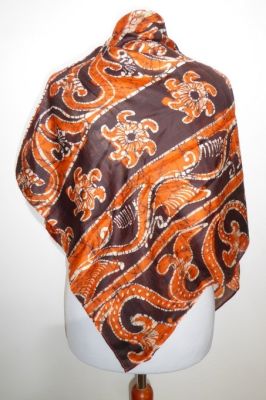 Seidentuch Vintage creme-orange-braun