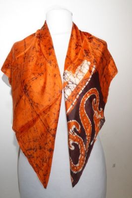 Seidentuch Vintage orange-braun-creme