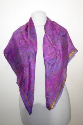 Seidentuch Vintage violett-magenta mit Goldborte