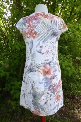 Leinenkleid weiß mit floralen Mustern - 4 Größen