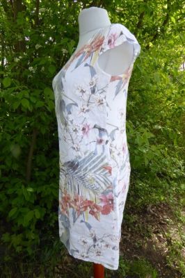 Leinenkleid weiß mit floralen Mustern - 4 Größen